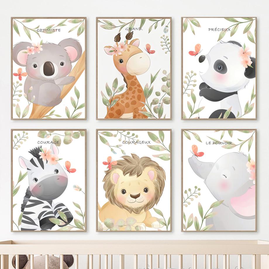 Cute Giraffe Elephant Lion Zebra Jungle Animals Wall Art Canvas Painting Nordic Posters and Prints Pictures for Kids Room Decor