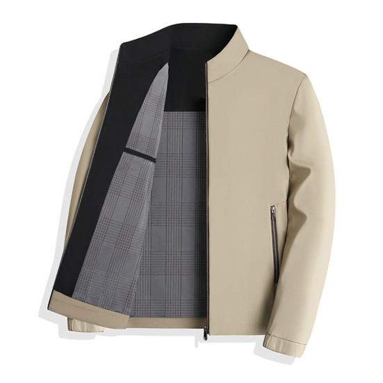 Jachetă pentru bărbați Guler cu mânecă lungă, culoare solidă, căptușeală în carouri, haină, buzunare, cu fermoar, îmbrăcăminte casual