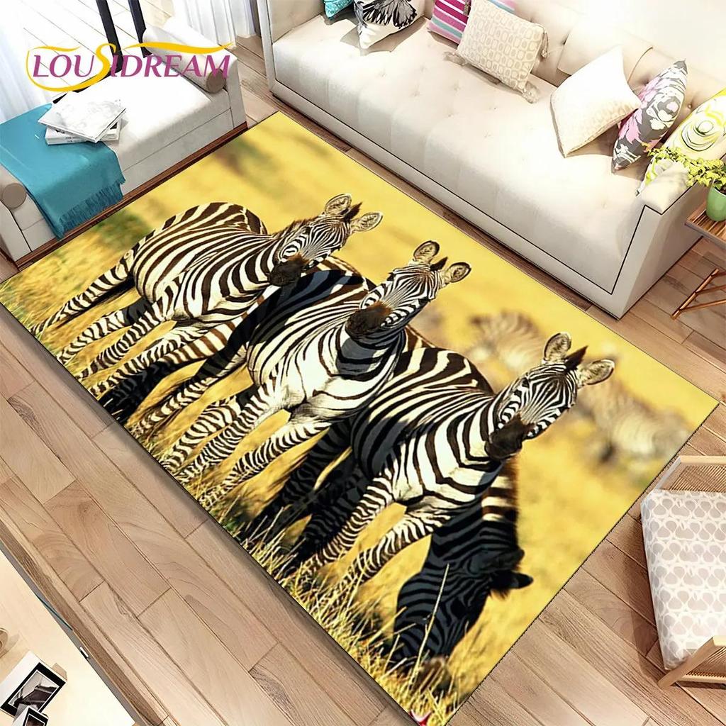 Velký kobereček Zebra Wild Animal Area,Koberec do obývacího pokoje Ložnice Kuchyň Dekorace rohožky,Dětská hrací protiskluzová podložka na podlahu