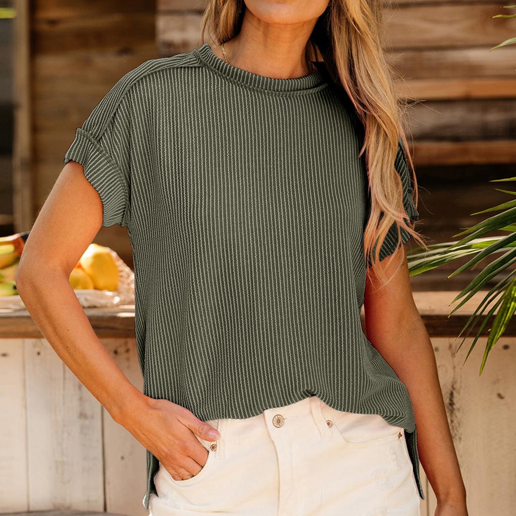 Crew Neck Short Sleeve for Women Irregular Hem Split Loose T-shirt Casual Fashion Work Vacation Short Sleeve Breathable Lightweight Comfortable Top