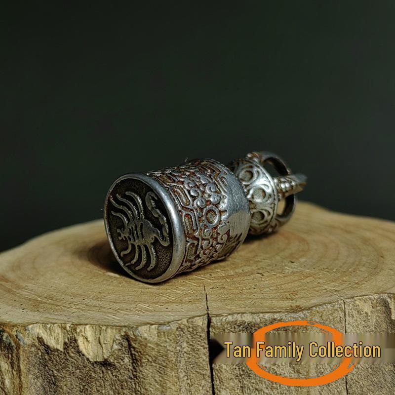 Old Tibetan Sky Iron Scorpion Seal Ornament: Five-Pronged Vajra Dharma Solid Iron Tool.