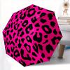Stilvoller Leopardenmuster-Regenschirm mit 8-Speichen-Struktur - Automatischer, kompakter Reise-Regenschirm für alle Jahreszeiten, Pink & Schwarz