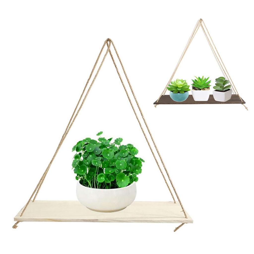 Premium Wood Swing Hanging Rope Wall Mounted Floating Shelves –Plant Flower Pot