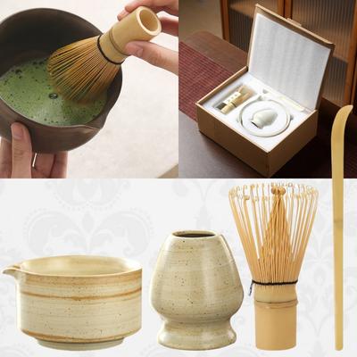 Set da tè Matcha giapponese da 4 pezzi, include ciotola per fiammiferi con beccuccio e frusta in bambù, supporto per frusta Matcha, supporto Chasen, set di cucchiaini da tè
