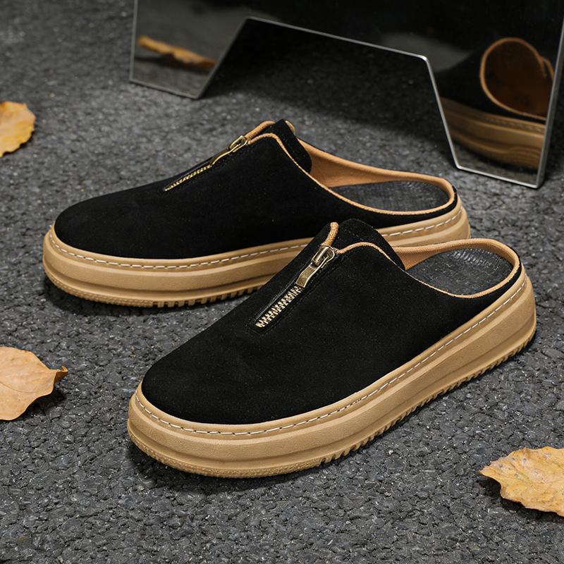 Platform Men’s Mules Open Back Slip On Loafers, Wide Toe Casual Half Shoes Breathable Office Commuter Slide Sneakers for Men