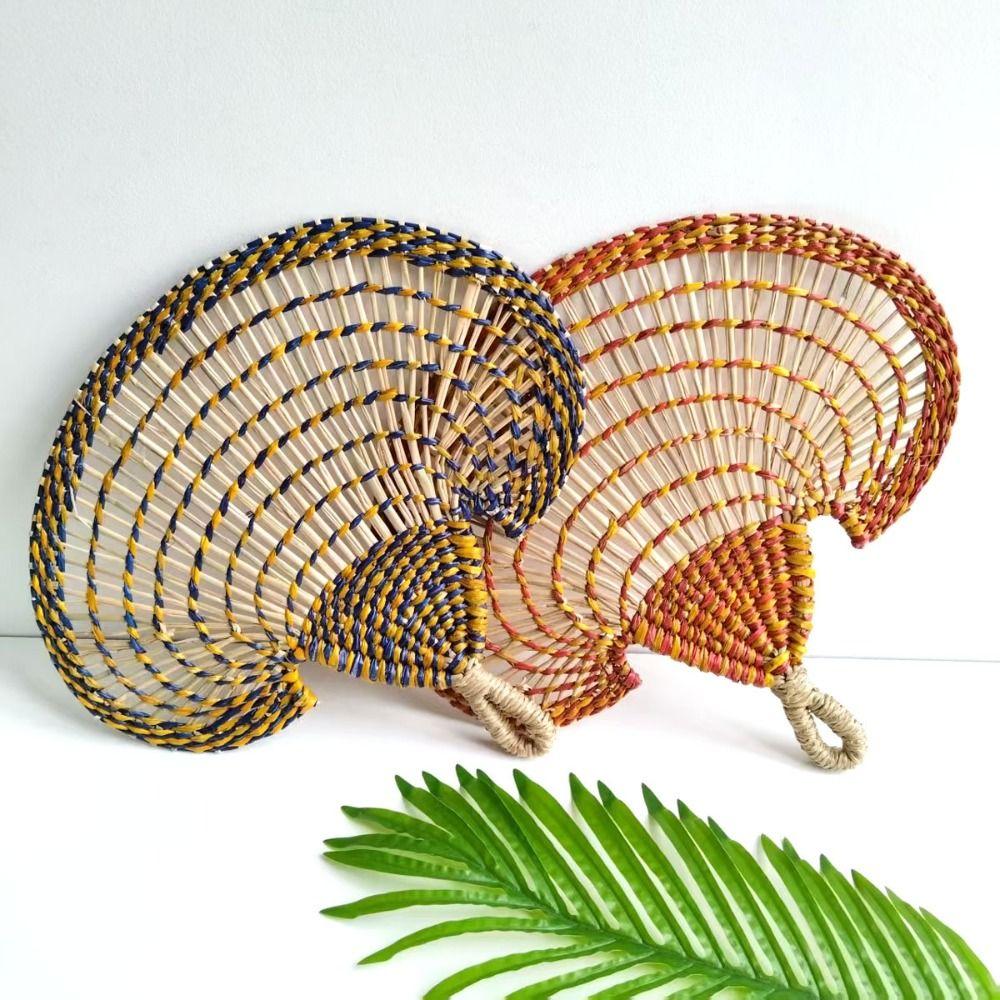 Bohemian Hand-woven Straw Fan Colorful Cattail Fan Gift Decorative Handmade Fan  Beach