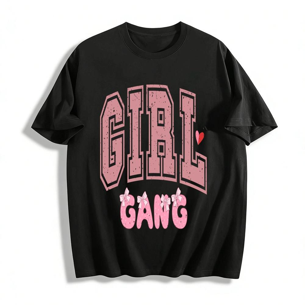 

Vintage Girl Gang Bow Heart Print Casual Top For Women Pure cotton T-shirt XXS