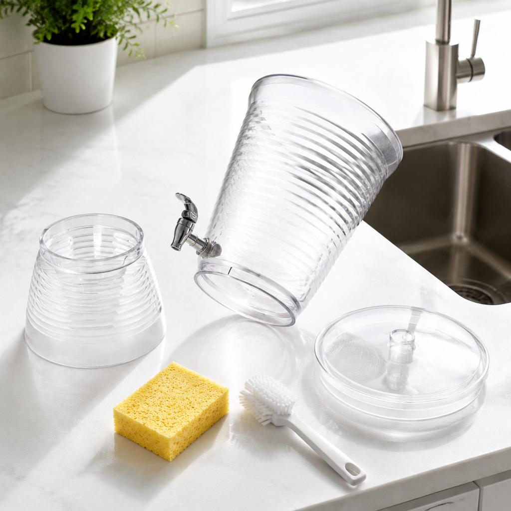 Large Plastic Beverage Dispenser with Spigot for Parties and Events Durable Clear Drink Container with Lid and Base Suitable for Cold Beverages