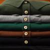Men's Italian Khaki Knitted Polo Shirt - American Retro Short-Sleeved Cotton Tee for Summer