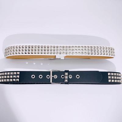Unisex Punk Style Leather Belt with Metal Rivets and Pyramid Beads