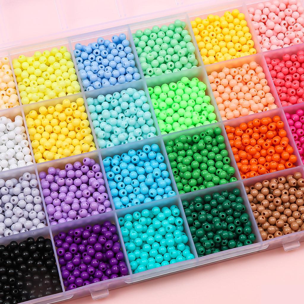Ručně vyráběný náramek Korálky 3/4mm Akrylové Plné barvy Kulaté korálky Korálky Ručně vyráběné DIY Ruční korálkový náramek Volné korálky Šperkařské doplňky