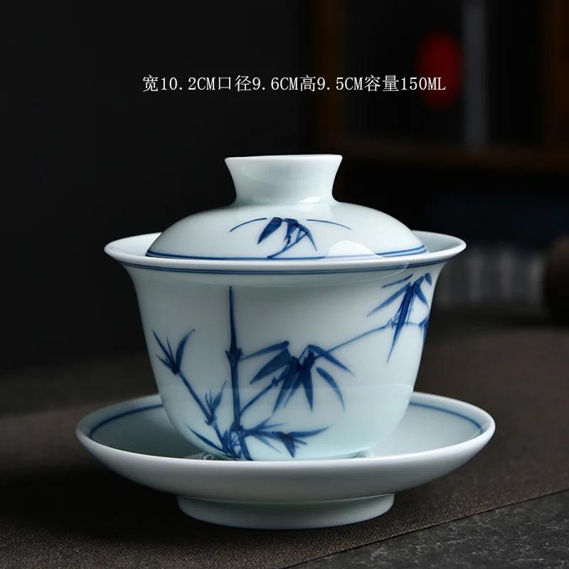 

1PCS 140ml Chinese blue and white porcelain gaiwan home high-grade palace style tea maker Chinese beauty small tea bowl 10x9.5cm 140ml