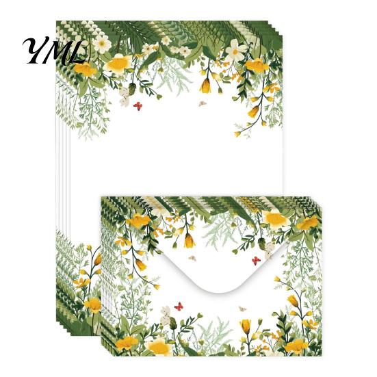 Floral Patterned Envelopes 5Pcs Butterfly Stationery Paper Envelope Set, Vintage Writing with Lined Artistic Message Pages, Letter Kit for Letters,