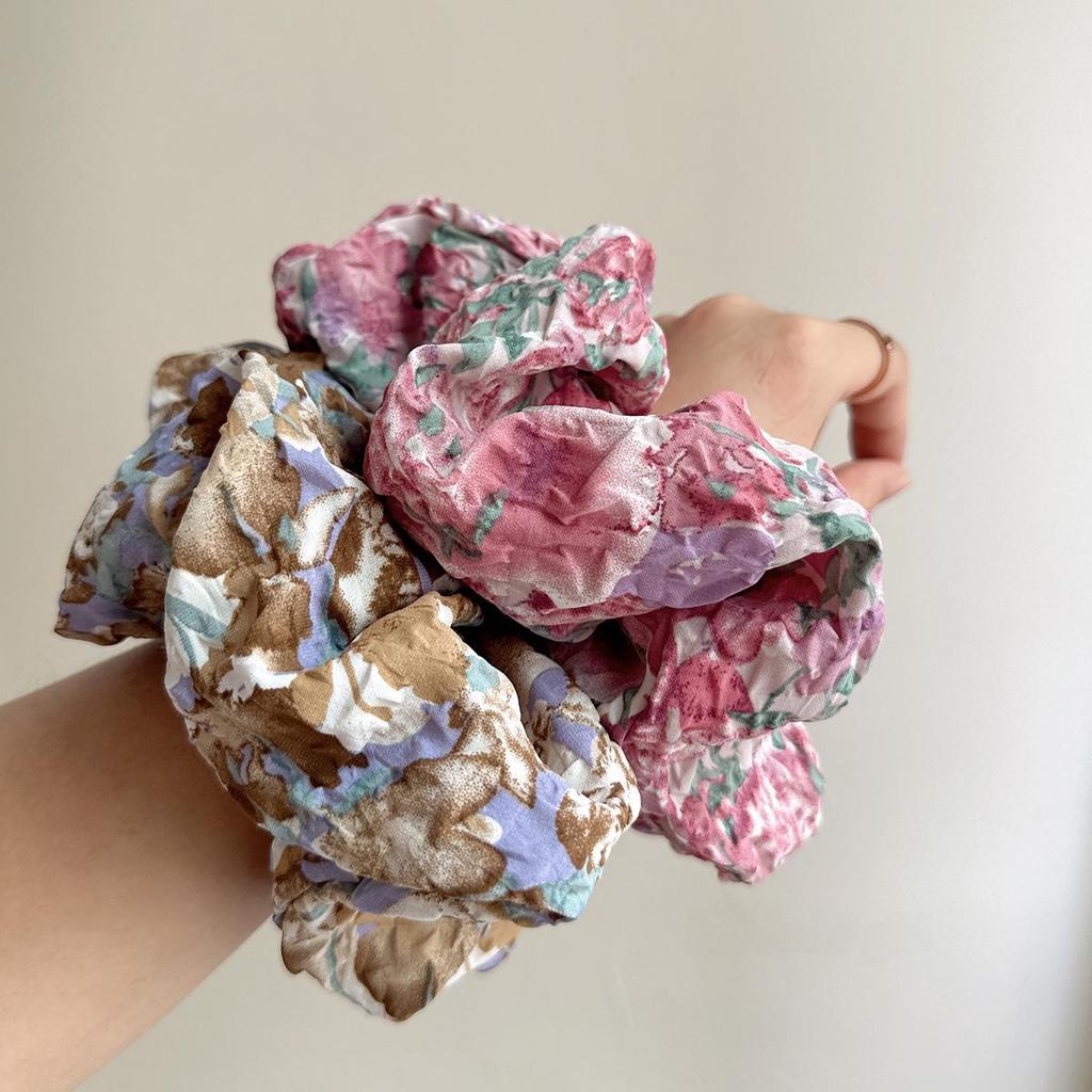 Gradient Retro Floral Monet-Inspired Hair Ring - High-End Seersucker Accessory