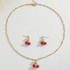 Cherry Red Necklace & Stud Earrings Set: Light Luxury, Niche Design, Clavicle Chain, 3-Piece Women's Jewelry