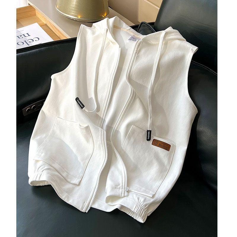 Vest Sweater Women's Hooded Jacket Trendy Loose Casual Sports TopTrendy Zip-up Hooded Vest, Heather Gray Relaxed Fit Layering Vest