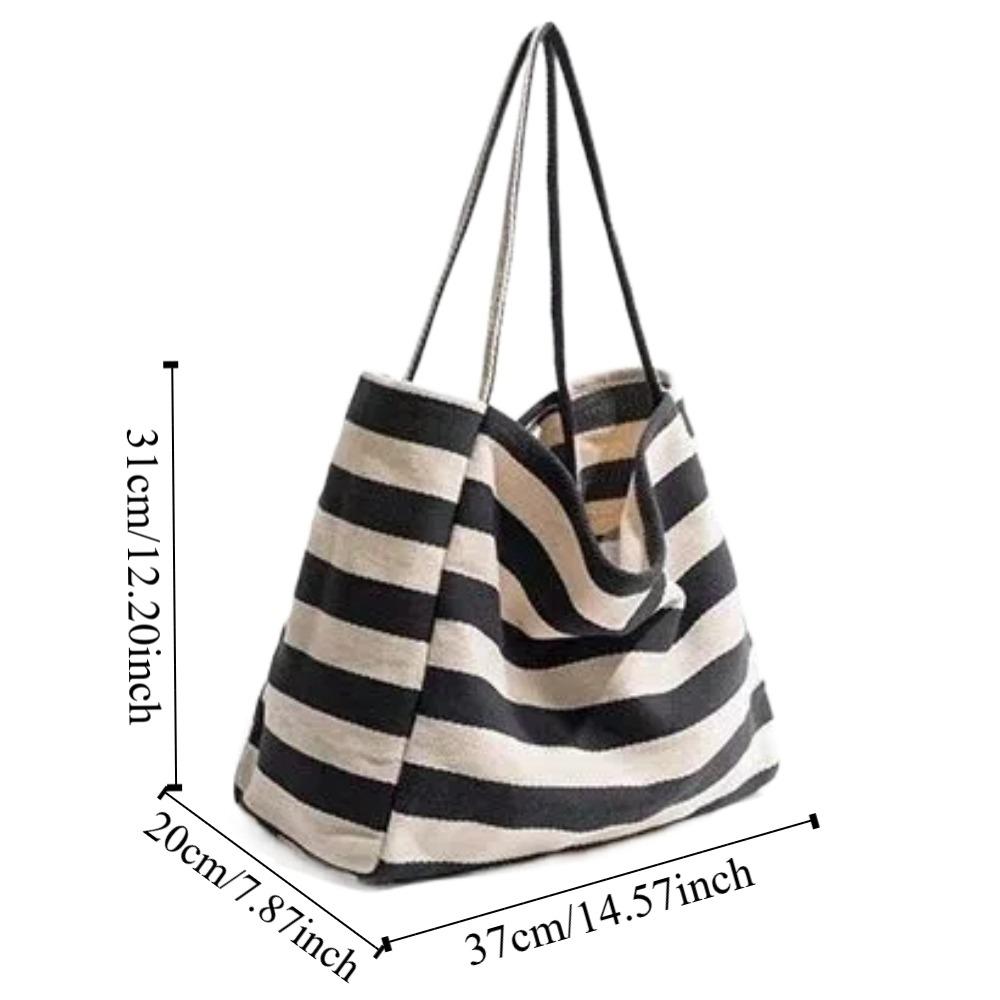 Contrast Color Black White Stripe Bag Large Capacity Thin Straps Tote Bag  Daily