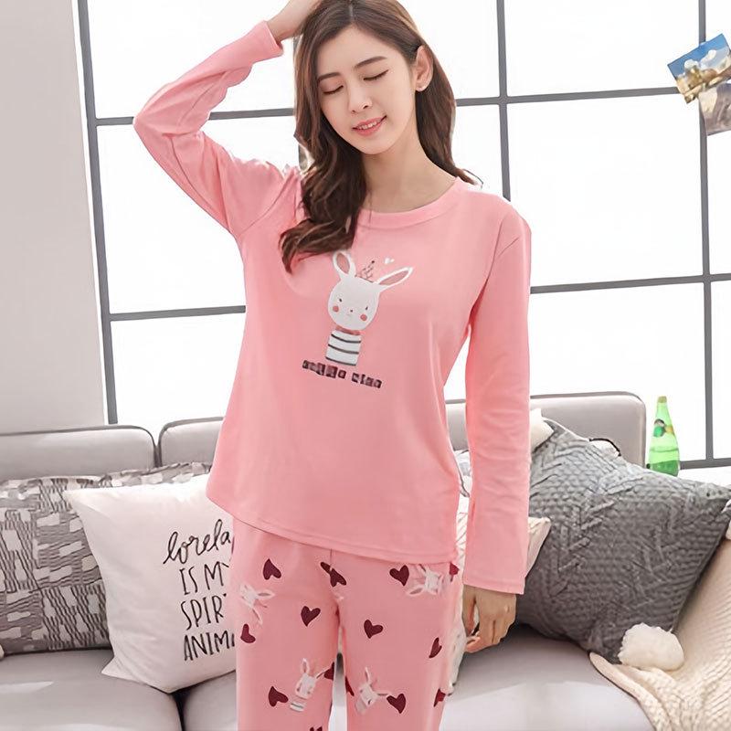Spring & Autumn Women's Long-Sleeve Pajama Set - Cute Cartoon Design, Plus Size, Cozy Winter Loungewear