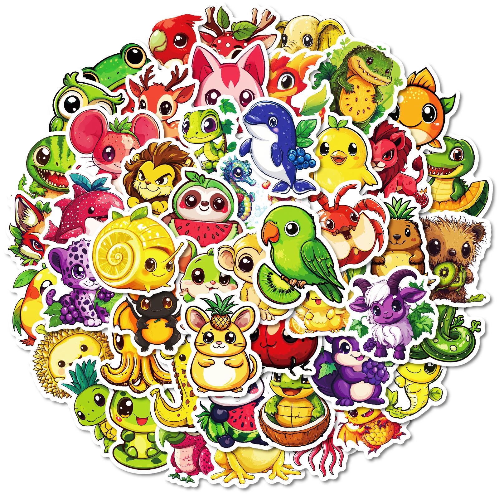 

50 Creative Hand-Painted Fruit Animal Decorative Stickers Children S Rewards Stickers Toys Diy Handbook Diary
