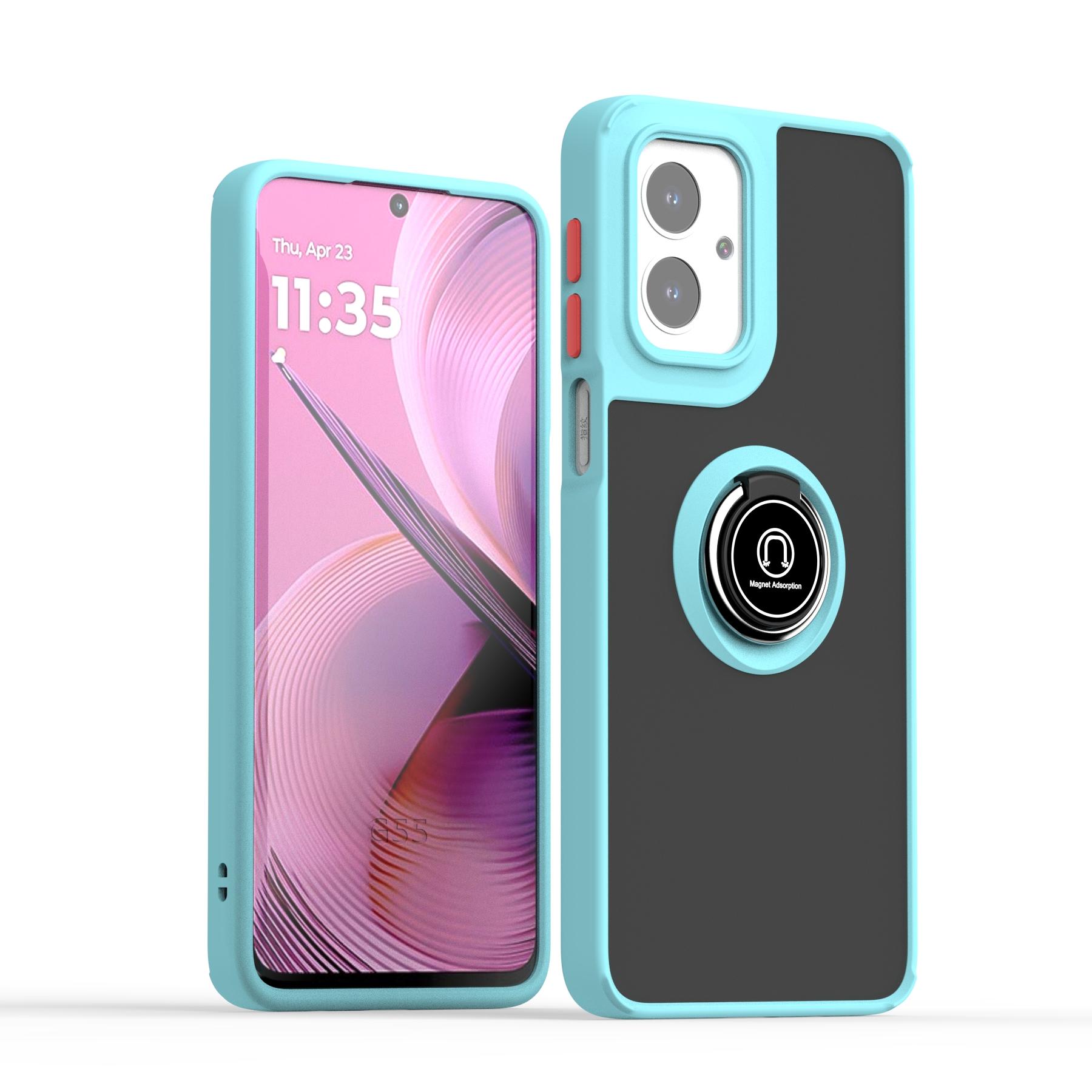 

Захист від падінь Висока твердість Motorola Moto G55 Магнітний тримач Кільце-підставка Жорстка задня кришка з ПК Ударостійкий Матовий броньований чохол For Moto G55 небо синє кольору
