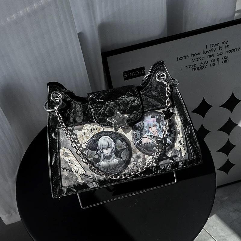 

Daily versatile messenger bar transparent badge second-dimensional pain bag female [slightly drunk ice wine] bar pain bag female bag чёрный