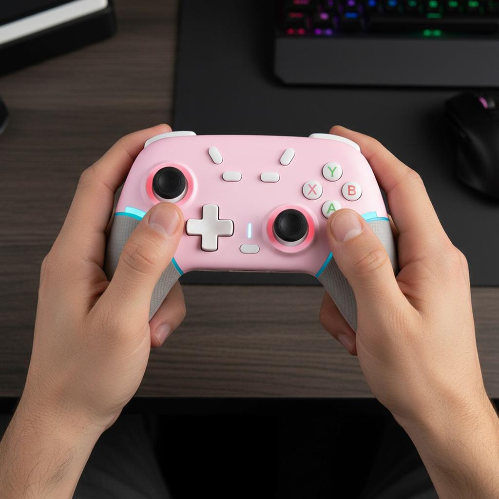 Gamepad with RGB Lights/Dual Vibration/6-Axis Gyroscope Wireless Gaming Controller for Switch 2 PC Mobile & More