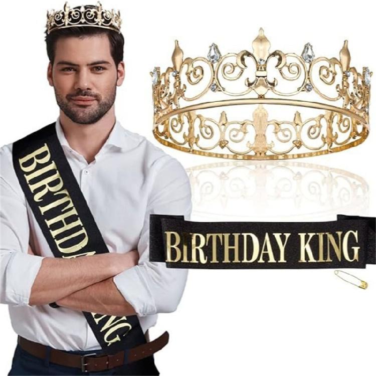 Strasssteine Königskrone & Geburtstagsschärpe Set Geburtstagsfeier Zubehör Kronenstücke Strasssteine Krone Schulterumhang