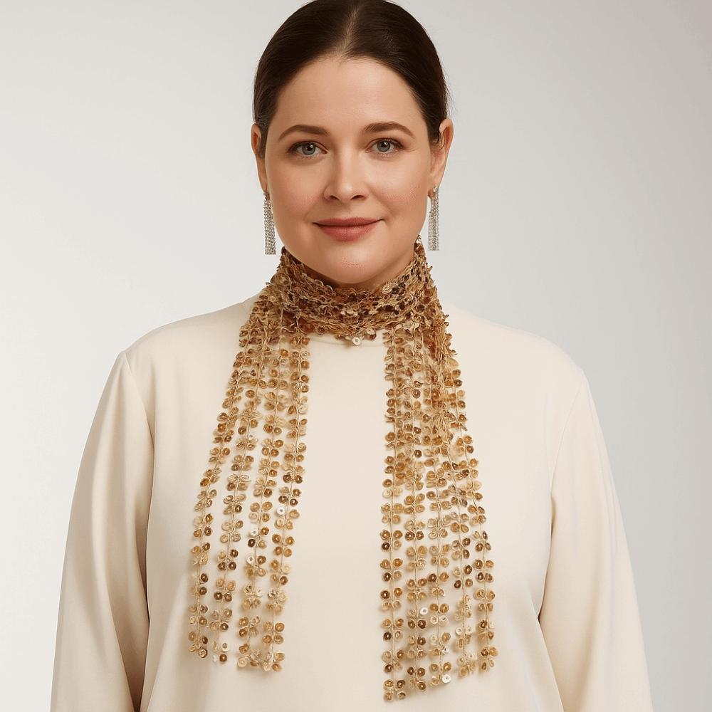 Flower Shape Belly Dancing Scarf Tassel Waist Chain Neck Wrap Sequin Scarf  Women