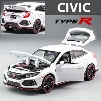 

1:32 HONDA CIVIC TYPE-R Diecast & Toy Vehicle Metal Car Model Sound Light Collection Car Toy For Children Birthday Gift Ornament білий