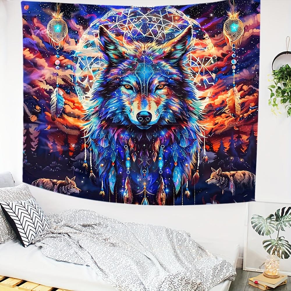 VIKAMA Traum Himmel Wolfskopf Traumfänger Wandteppich Kunst Dekoration für Wohnzimmer Sofa Akzentwand Zimmer Ferienwohnung Dekor