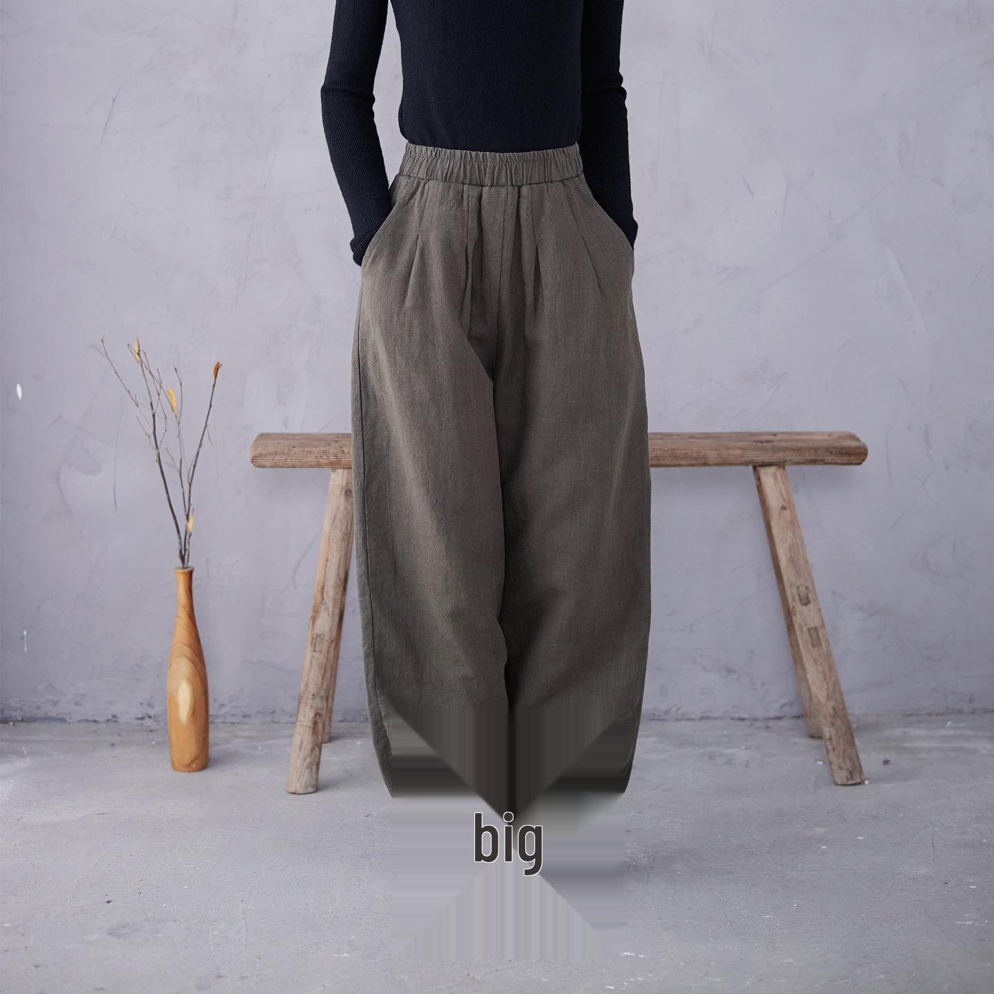 

Women s High Waist Slimming Cotton-Linen Warm Pants L