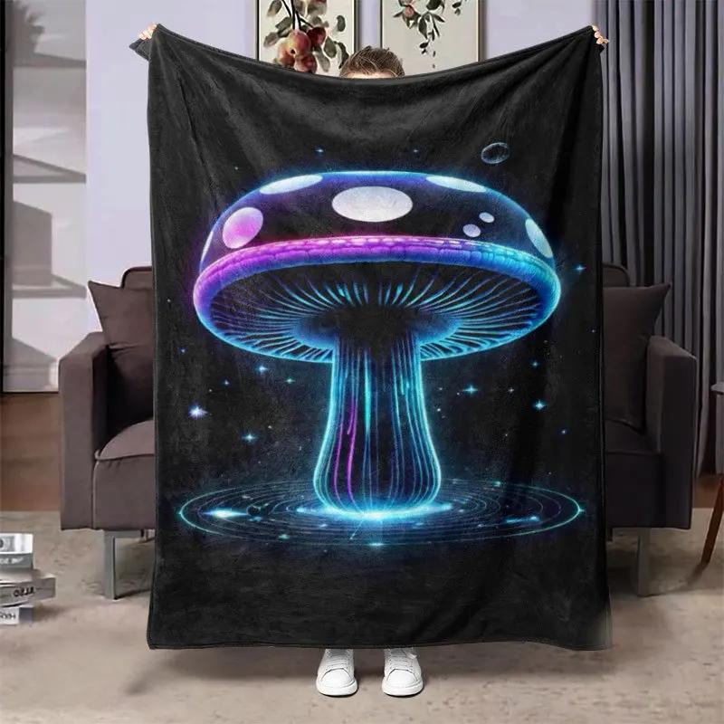 pc Vibrant Neon Mushroom Print Flannel Blanket Soft Warm AllSeason Throw for Sofa Bed or Camping Contemporary Style