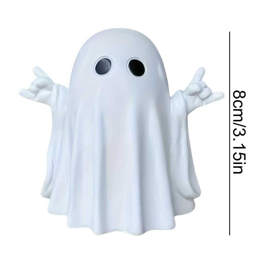Halloween Ghost Figurine Halloween Humorous White Ghost Cute Rock-And-Roll Tabletop Seasonal Ornaments Home Decoration