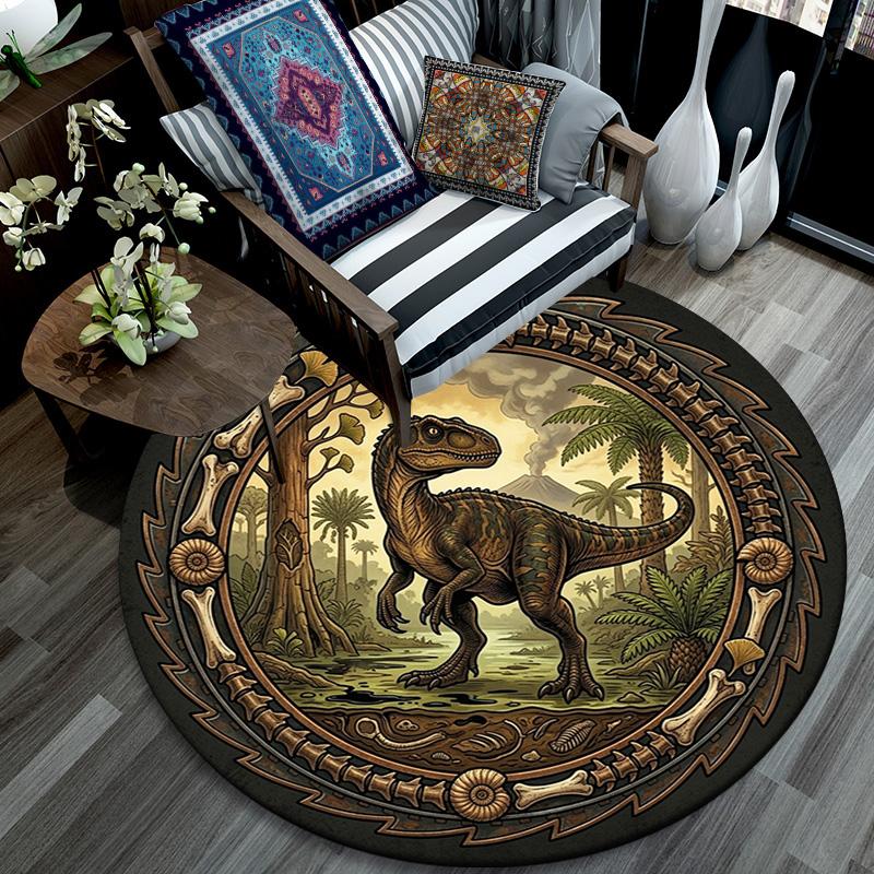 Prehistoric Dinosaur Scene Round Area Rug Under Office Chairs Bedroom Living Room Home Decor 80cm x 80cm