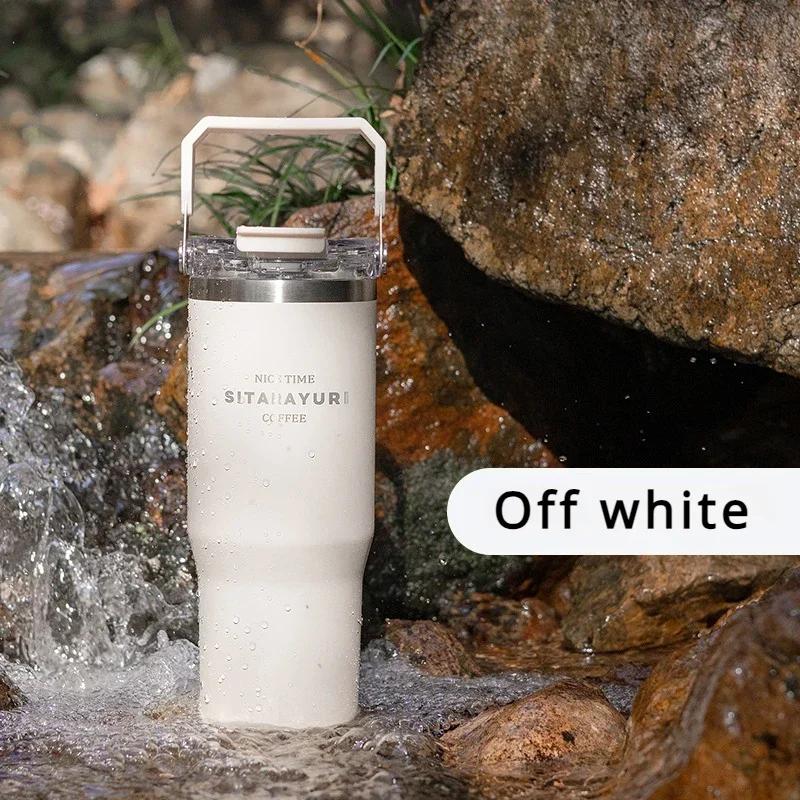 

Стакан из нержавеющей стали 21 унция/31 унция с трубочкой, термос, кофейная чашка с ручкой, дорожная бутылка для воды, автомобильные чашки Copo Termo 900ml-30oz синий