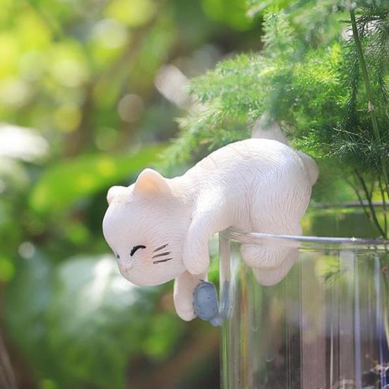 Miniature Hanging Cat Figurines Flower Pot Vase Hugger Resin Kitten Planter Pot Hanger