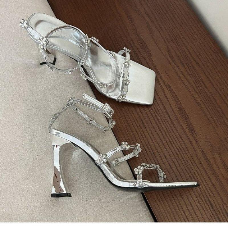 Fashion Women's High Heel Sandals Luxury Designer Sandals Fashion Rhinestone Flowers Sandals for Women High Heels Wedding Banquet Sandal