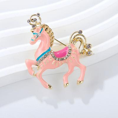 Yousheng Brooch Zinc Alloy Enamel Pin Carousel Horse Pin with Rhinestones Encrusted Saddle Mane Coat Bag Hat Scarf Accessory