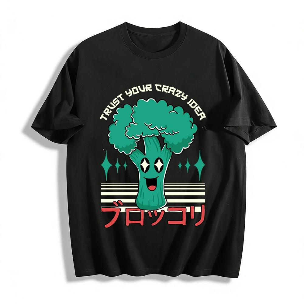 Funny Weird Broccoli Print T-shirt Japanese Trendy Vegetable Graphic Top Pure cotton T-shirt XXS