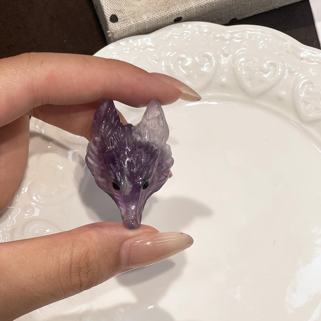 1Pc Natural Crystal Wolf Head Figurine 26×40mm Hand Carved Gemstone Animal Statue For Pocket Decor Crystal Collection