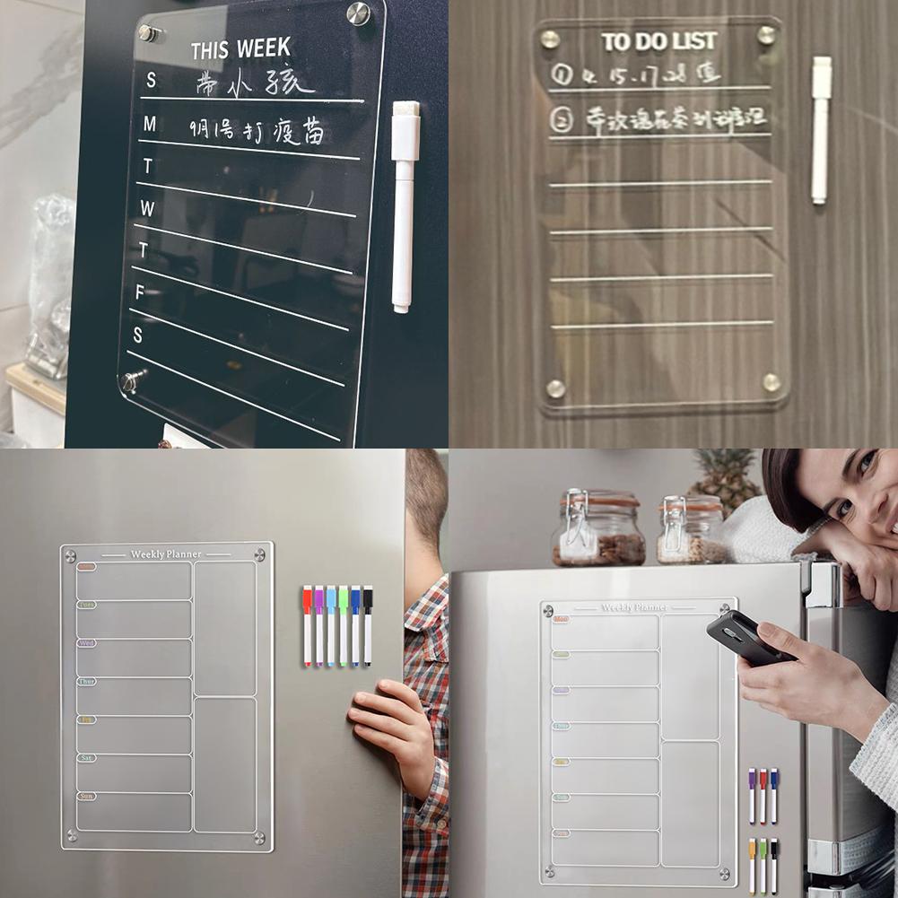 Magnetic Menu Board 7.8x11.7 In Clear Planner Board Reusable Acrylic Dry Erase Board with 6 Color Pens for Refrigerator