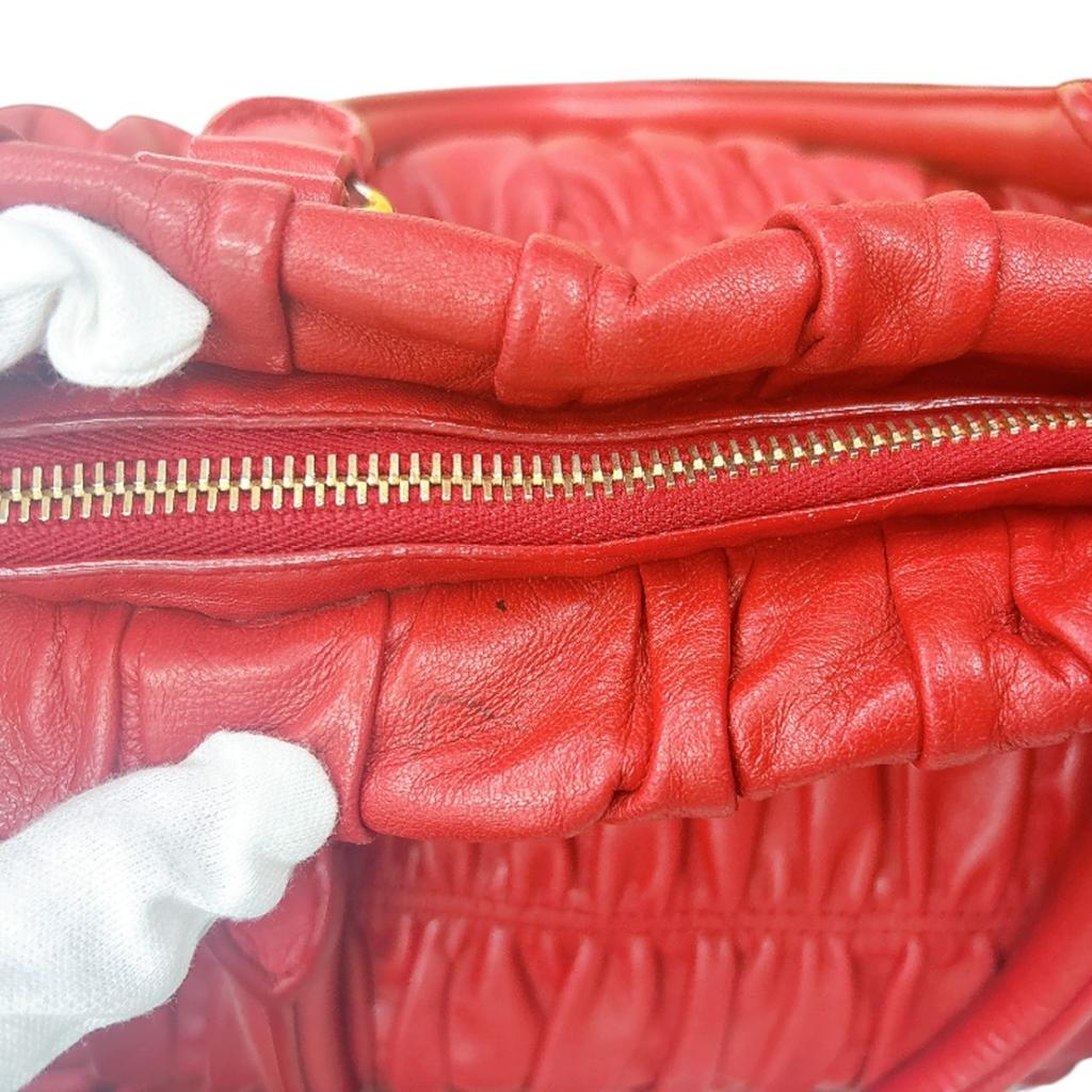 PRADA gathered Nappa Goful Tote Bag leather Red Women B2588L Used
