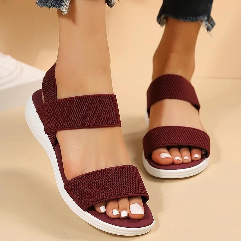 Fashion Women's Knit Elastic Cloth Wedge Sandals Slip on Lightweight Walking Sandals Women Comfortable Summer Shoes Woman 2025 Chaussure