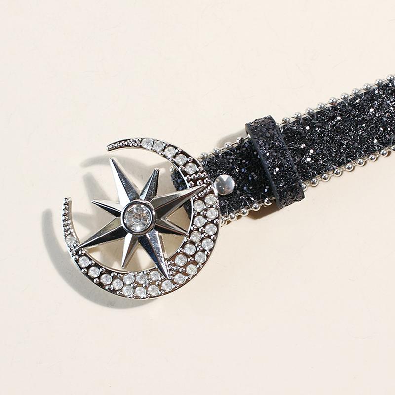 Women'S Star Buckle Belt Y2K  Moon Luxury Bling Sequin Punk Metal Buckle Belt  Waistband Jeans Pants Party Belt