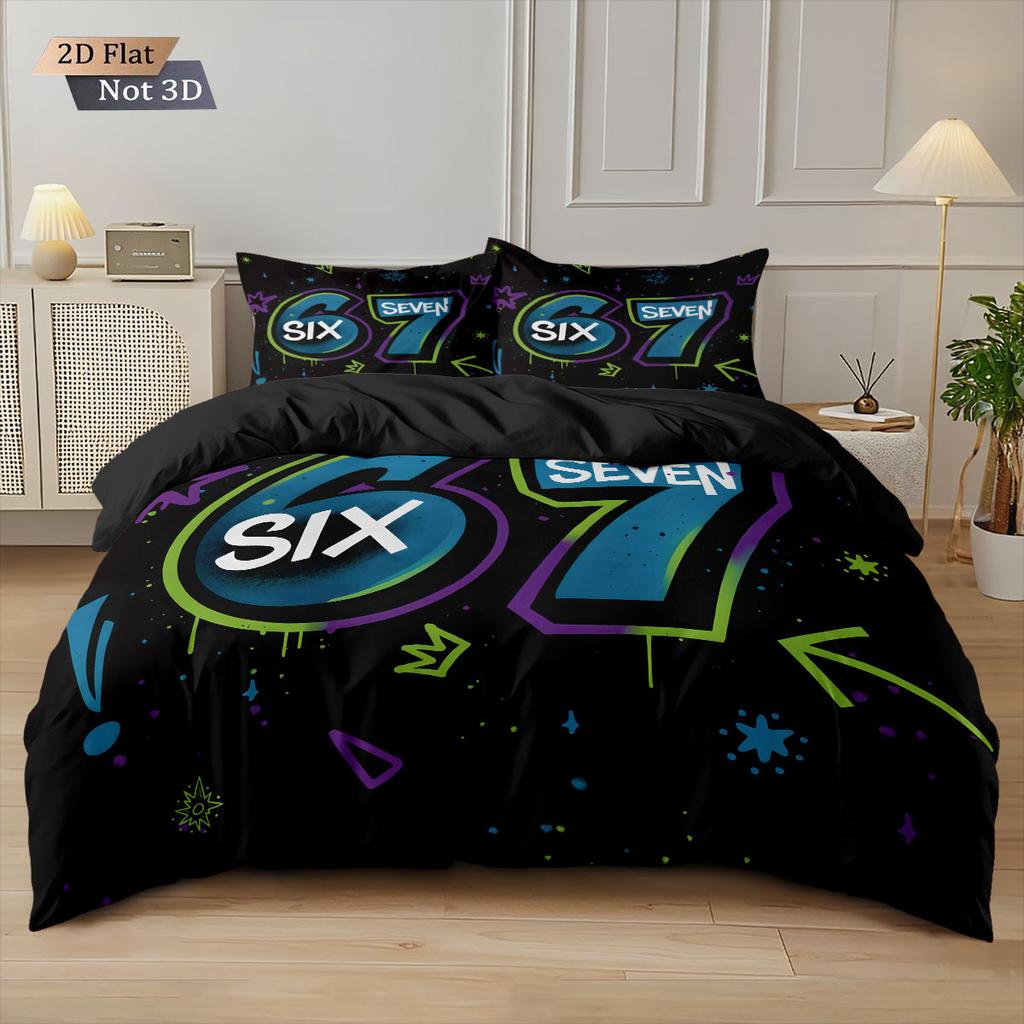 3-teiliges Sechs Sieben Schwarz Bedrucktes Kernloses Daunenbettwäsche-Set Mehrere Größen Komfortable Schlafzimmer Bettwäsche Dekoration