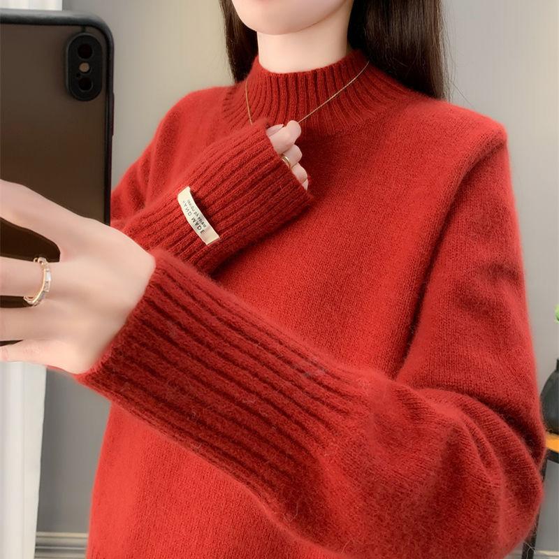 Autumn Winter Women  Solid Sweater Tops Female Loose Casual Warm Jumpers Ladies Long Sleeve Knitted Tops