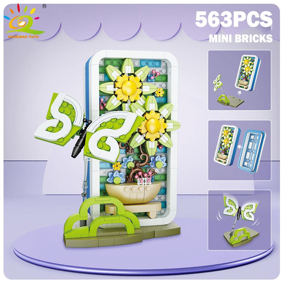 Flower Sunflower Jewelry Box Mini Building Block Bouquet Model MOC Butterfly fMicro Brick Children Construction Toy Kid