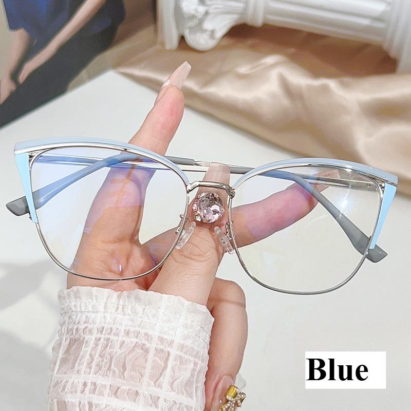 Multi-color Cat-eye Glasses Women Fashion Metal Frames Anti-blue Light European American Style Color-changing Eyewear