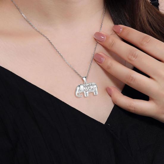Lucky Elephant Pendant Necklace Hollow Elephant Charm Necklace Alloy Animal Amulet Necklace Friendship Gift for Women Friend