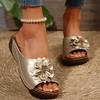 Women’s Floral Open-Toe Wedge Sandals, Large Size Summer Slip-On Slides